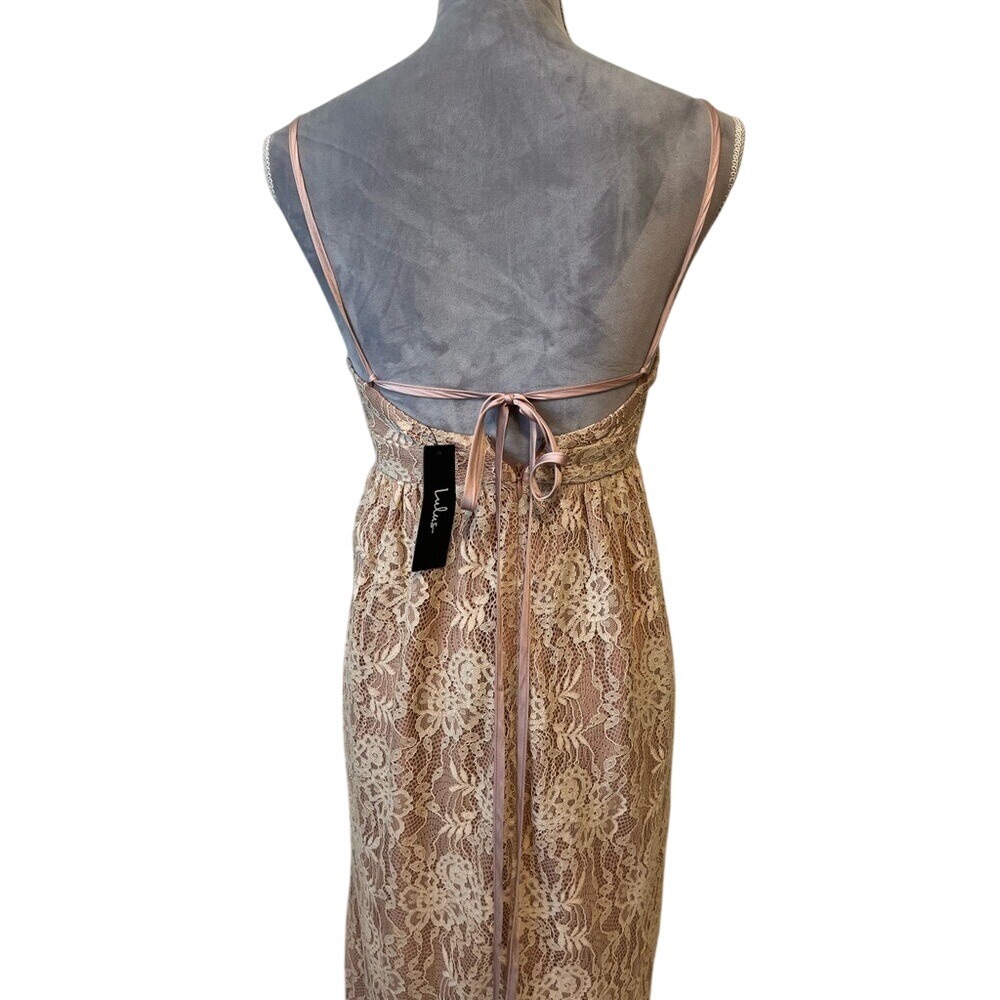 NWT Lulus Coquette Soft Girl Fairy Dusty Pink Blush Lace Maxi Dress XS/ 0-2 - Picture 10 of 14
